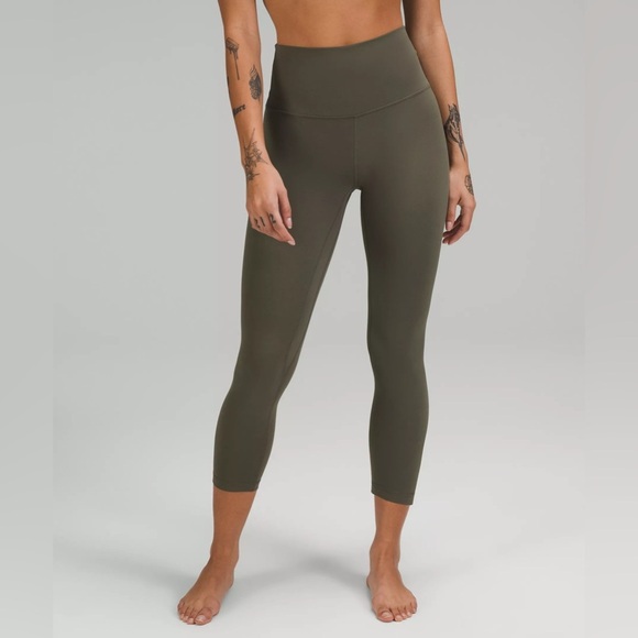 LULULEMON Align High Rise Crop Leggings in Olive Green 6 - Picture 1 of 5